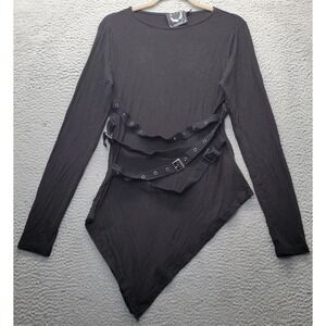 Killstar Asymmetrical Top Womens Large Black Buckle Goth Emo Vampyre Long Sleeve